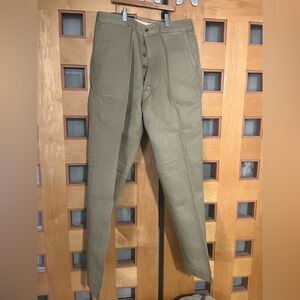 Vintage Authentic Military Khaki Button Fly Pants, 33/31 (Fit 31-32 waist)
